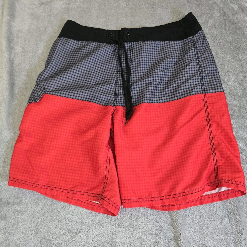 Kanu Board Shorts Mens 32 Black & Red Check Pattern Sufer Beachwear Casual